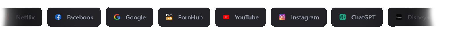 支持 Netflix、Facebook、Google、PornHub、YouTube、Instagram、ChatGPT、Disney+